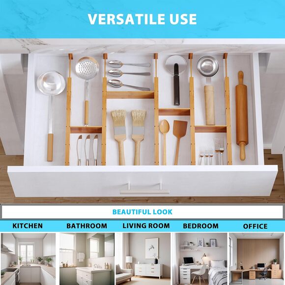 6 pack bamboo drawer dividers with 12 inserts.  17"-22" - Picture 6 of 8